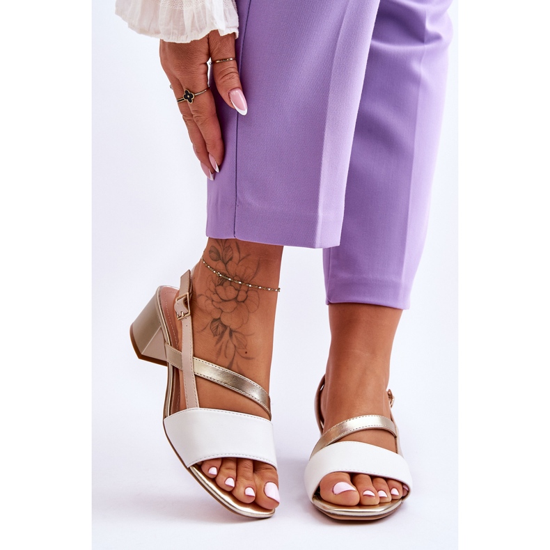 Sandália de Salto Alto de Couro Sergio Leone SK826 Branco e Dourado 1