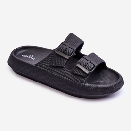 Chinelos femininos de espuma com listras pretas Sharmen preto 1