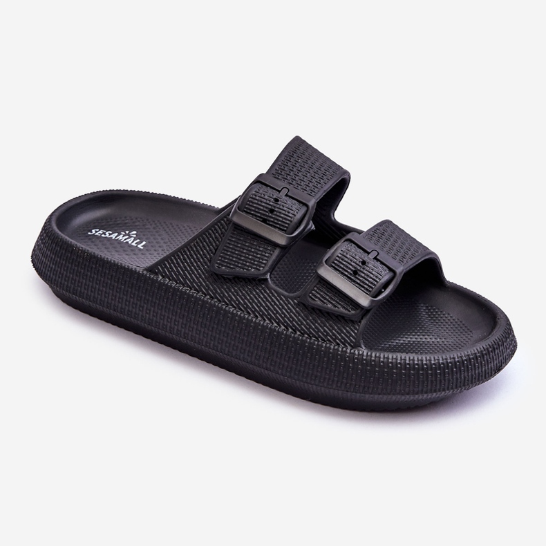 Chinelos femininos de espuma com listras pretas Sharmen preto 1 Chinelos femininos de espuma com listras pretas Sharmen preto 1