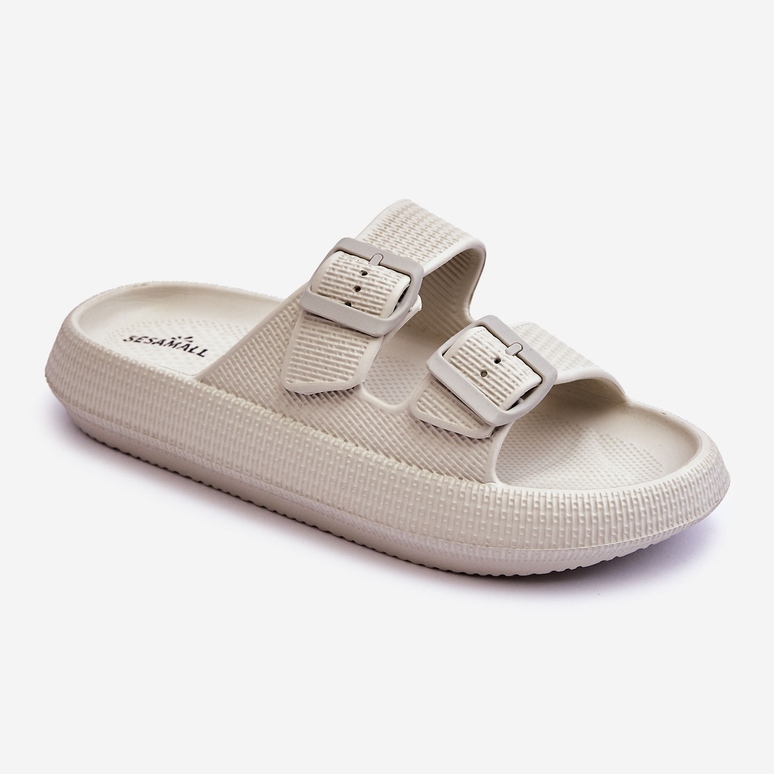 Chinelos femininos de espuma com listras cinza claro Sharmen 1