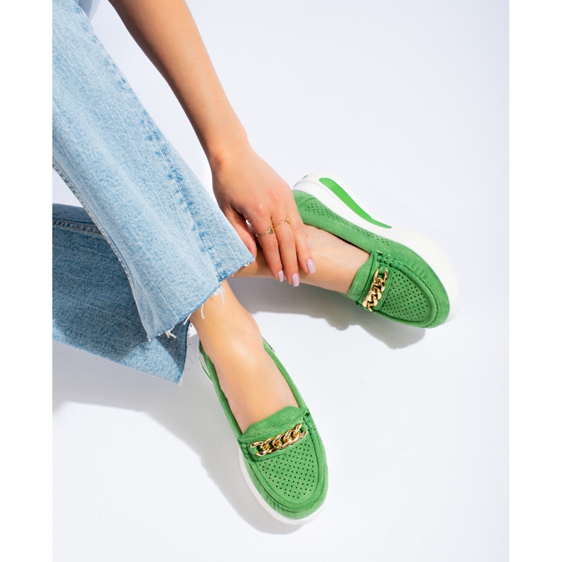 Mocassins Shelovet verdes de mulher na plataforma 2
