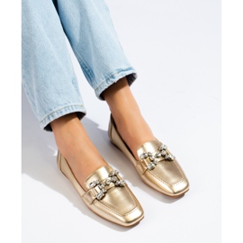 Mocassins dourados de mulher com aplicações Shelovet 1