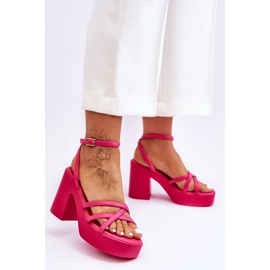 FS1 Sandálias de salto alto da moda com tiras fúcsia Shemira rosa 2