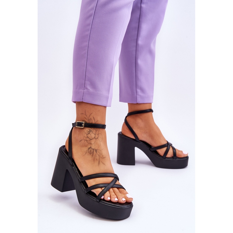 FS1 Sandálias elegantes pretas de salto alto Shemira com tiras preto 2