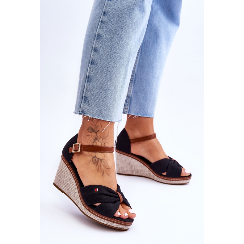 PS1 Sandálias femininas em cunha trançada preta Judith preto 2