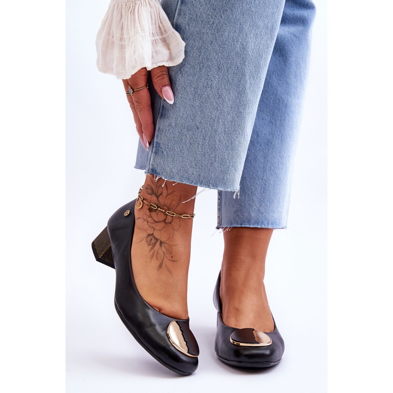 Sapatos de salto baixo de couro Maciejka 05960-01 preto 1