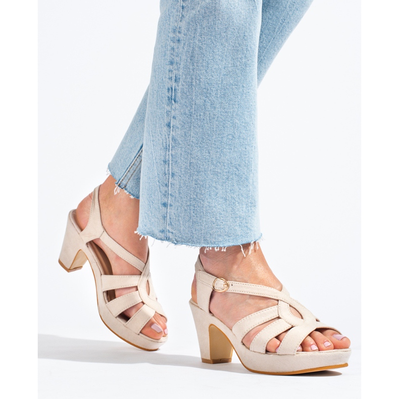 Sandálias de tacão de camurça bege de mulher, Shelovet 1