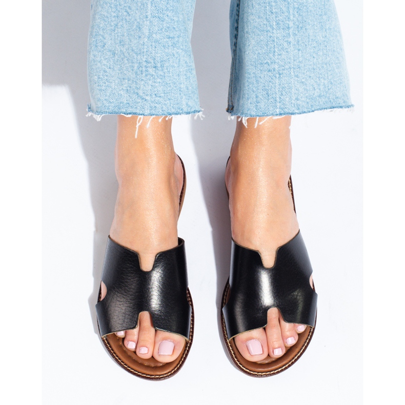 W. Potocki Chinelos de pele pretos de mulher Potocki 1