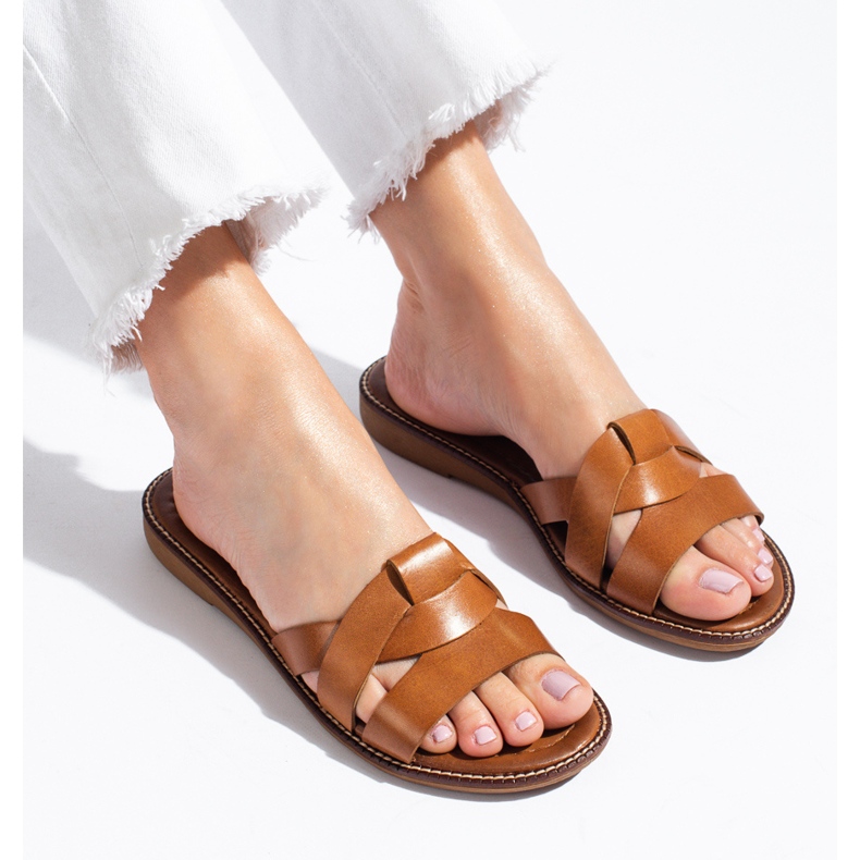 W. Potocki Chinelos de pele castanhos de mulher Potocki marrom 1