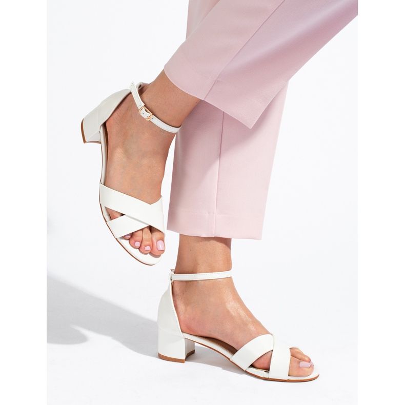 Sandália branca elegante de salto baixo, Shelovet branco 1
