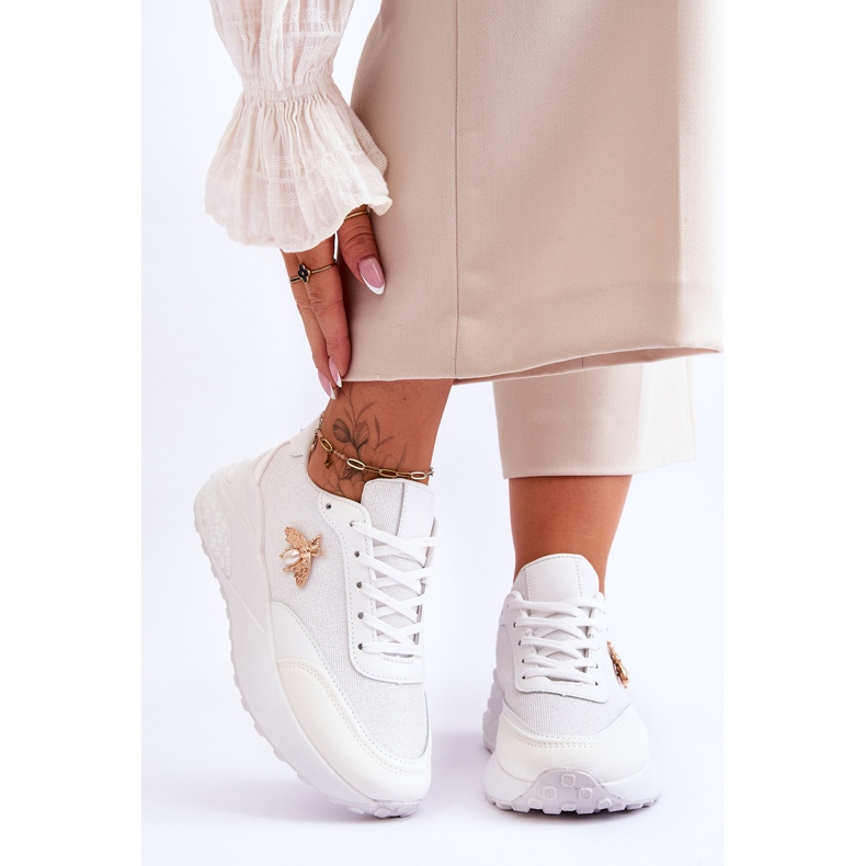 PS1 Sapatos esportivos brilhantes com decoração de séneca branca branco 1