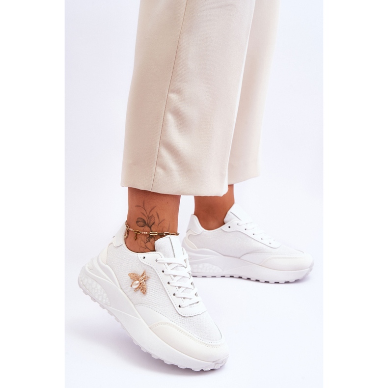 PS1 Sapatos esportivos brilhantes com decoração de séneca branca branco 2