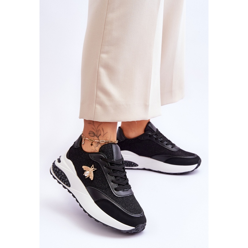 PS1 Sapatos esportivos brilhantes com decoração de séneca preta preto 2