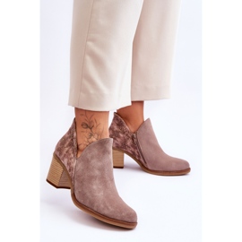 Botas femininas de couro no salto maciejka 04492-14 bege escuro 1