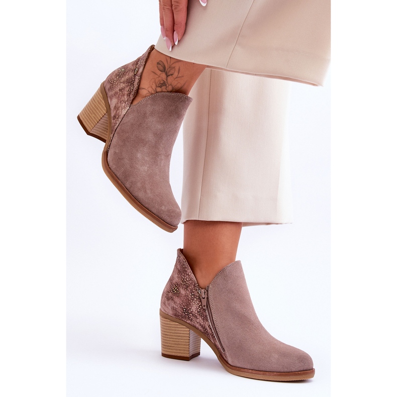 Botas femininas de couro no salto maciejka 04492-14 bege escuro 2