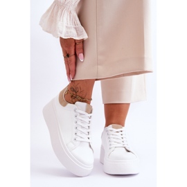 Sapatos esportivos em uma plataforma maciça branca e bege Boneti branco 1