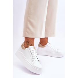 Sapatos esportivos em uma plataforma maciça branca e bege Boneti branco 2