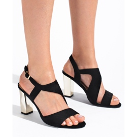 Sandália de salto de camurça preta, Shelovet preto 1