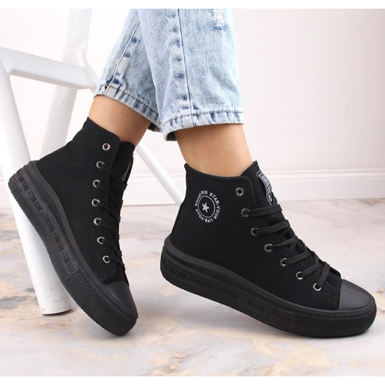 Tênis cano alto com plataforma Big Star W INT1875A preto 1 Tênis cano alto com plataforma Big Star W INT1875A preto 1