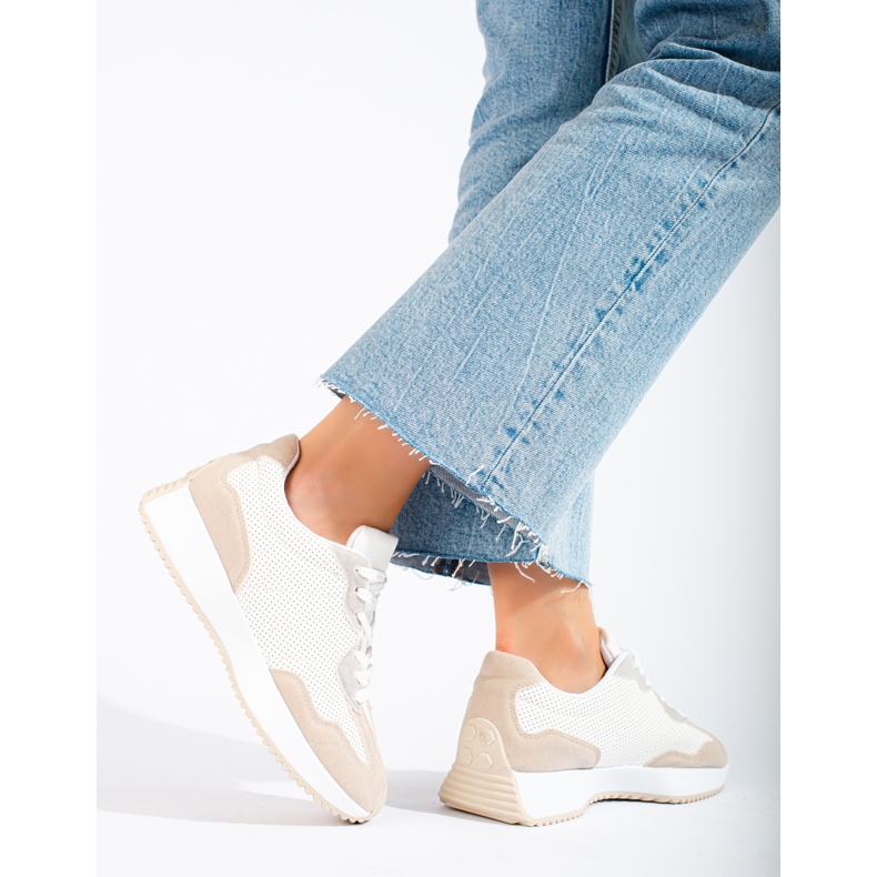 TRENDI Sapatos esportivos casuais na plataforma bege branco cinza 1