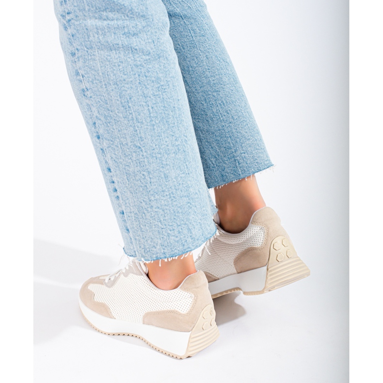 TRENDI Sapatos esportivos casuais na plataforma bege branco cinza 2