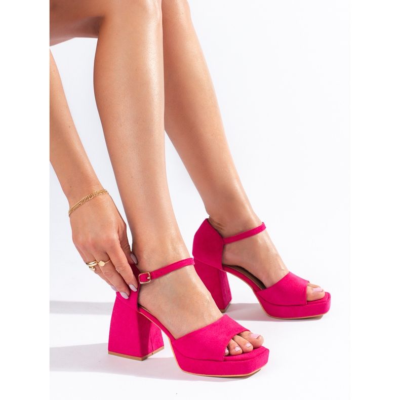 Sandália salto camurça rosa Vinceza 1