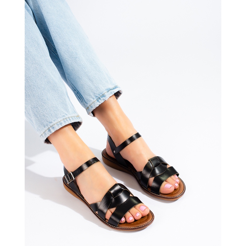 W. Potocki Sandálias de pele de mulher Potocki preto 1