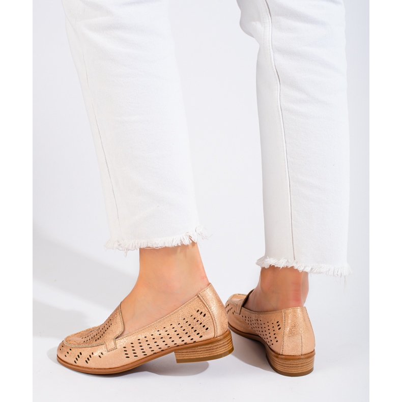 SHELOVET Sapatos femininos bordados dourados Potocki bege 2