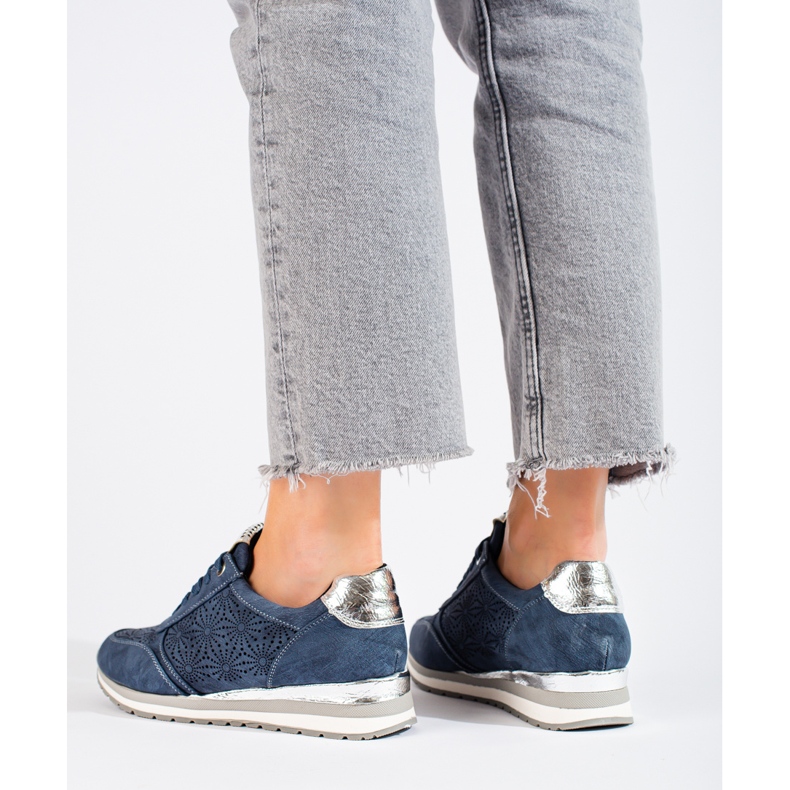 Ténis de cunha de cunha Shelovet azul marinho de mulher 1