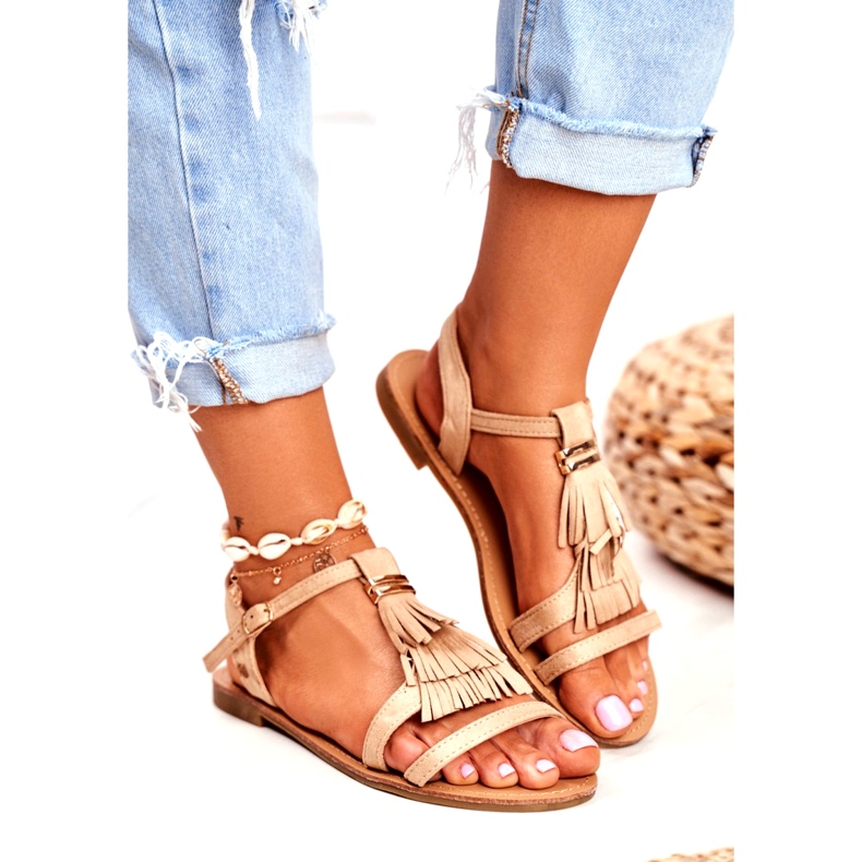 FRJ Sandálias femininas camurça lisa Boho bege Lucami 3