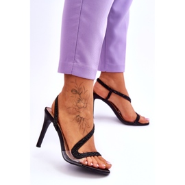 Slip feminino -Sandálias de grama alta e altas pretas brilhantes preto 2