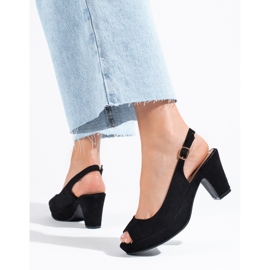 Sandália de camurça preta Shelovet com salto confortável preto 1