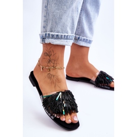 Chinelos femininos com decorações da moda S.Barski KV-576-4 preto incolor 2