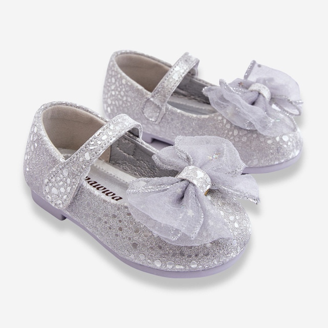 Bailarinas Infantis Com Laço E Velcro Glitter Cinza Prateado Elisa prata 2