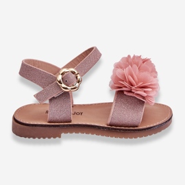 FR1 Sandálias infantis da moda com flores de poliéster rosa 1