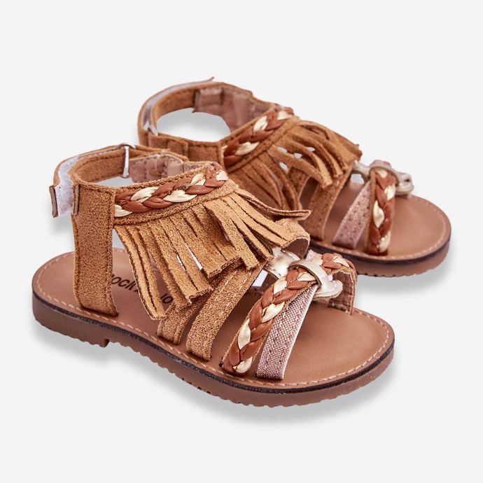 Sandália Infantil Velcro Com Borlas Marrom Missy 2