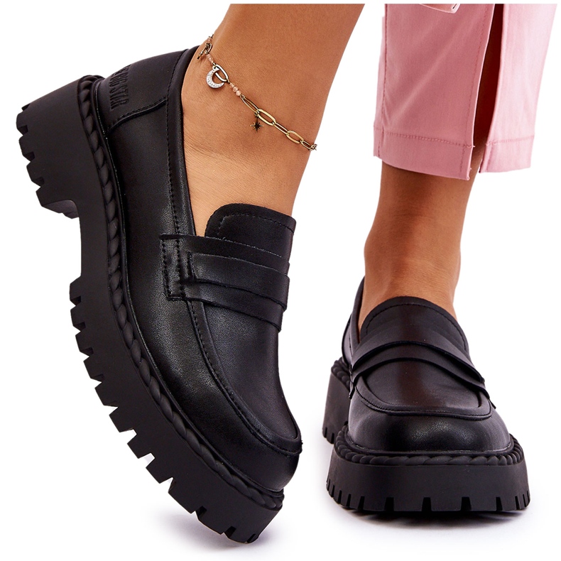 Mocassins femininos Big Star sapatos de couro LL274458 preto 4