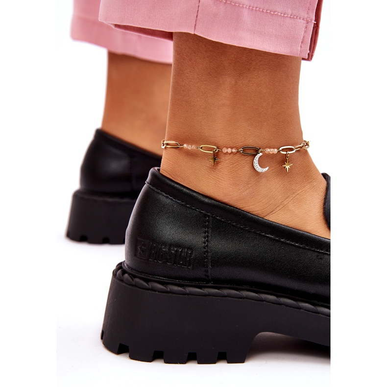 Mocassins femininos Big Star sapatos de couro LL274458 preto 3