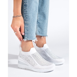 Shelovet Tênis de cunha em tecido branco 1