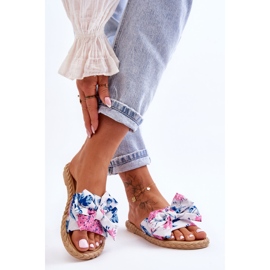 FK1 Chinelos femininos com laço de tecido flor branca branco 1