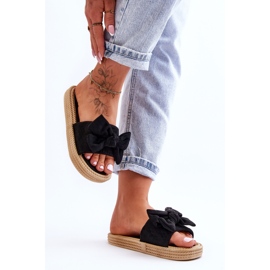 FK1 Chinelos femininos de camurça com laço preto Fency 1