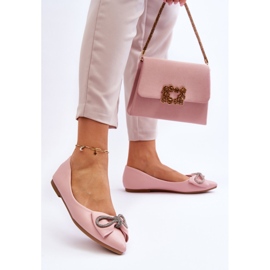 WS1 Bailarinas elegantes com um laço e strass rosa antigo 2 WS1 Bailarinas elegantes com um laço e strass rosa antigo 2