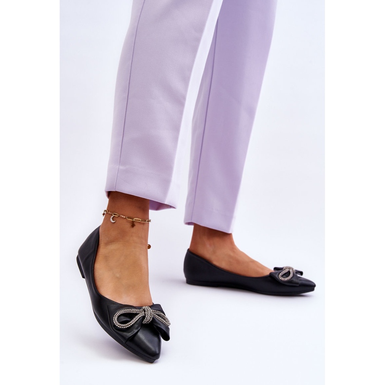 WS1 Bailarinas elegantes com um laço e joias pretas únicas preto 1 WS1 Bailarinas elegantes com um laço e joias pretas únicas preto 1