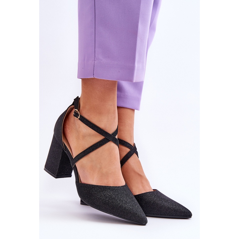 WS1 Bombas brilhantes da moda no calcanhar preto Galaxy 1