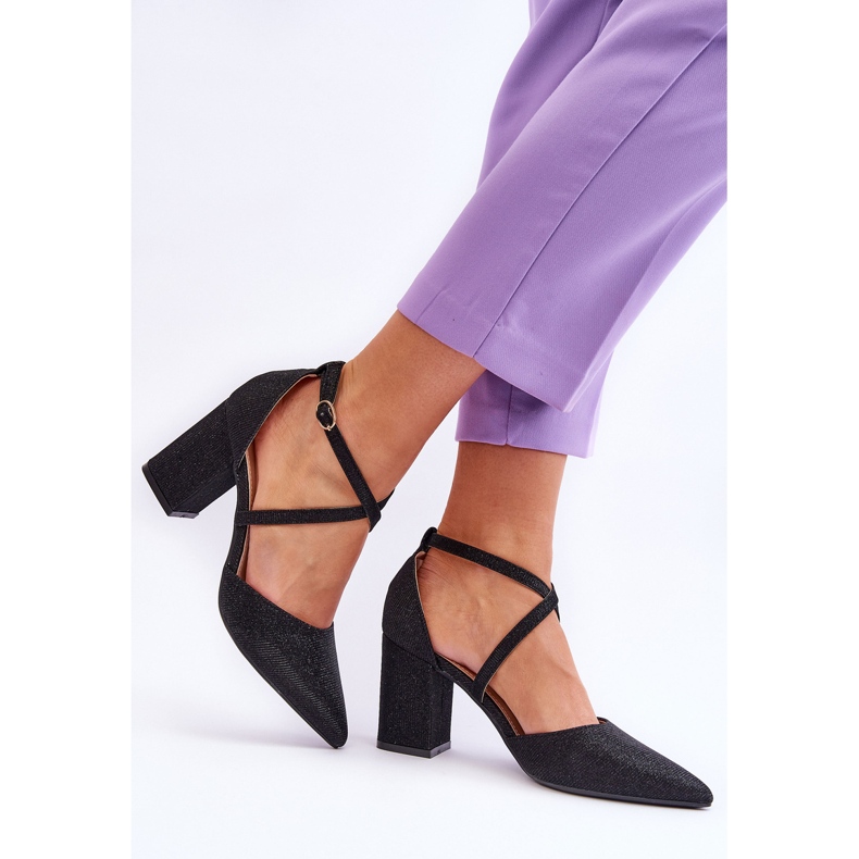 WS1 Bombas brilhantes da moda no calcanhar preto Galaxy 2