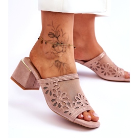 S.Barski Salto feminino com malha e zircões S. Barski KV-612-1 bege 1