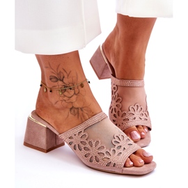 S.Barski Salto feminino com malha e zircões S. Barski KV-612-1 bege 2