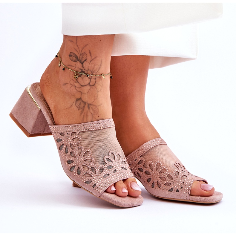 S.Barski Salto feminino com malha e zircões S. Barski KV-612-1 bege 6