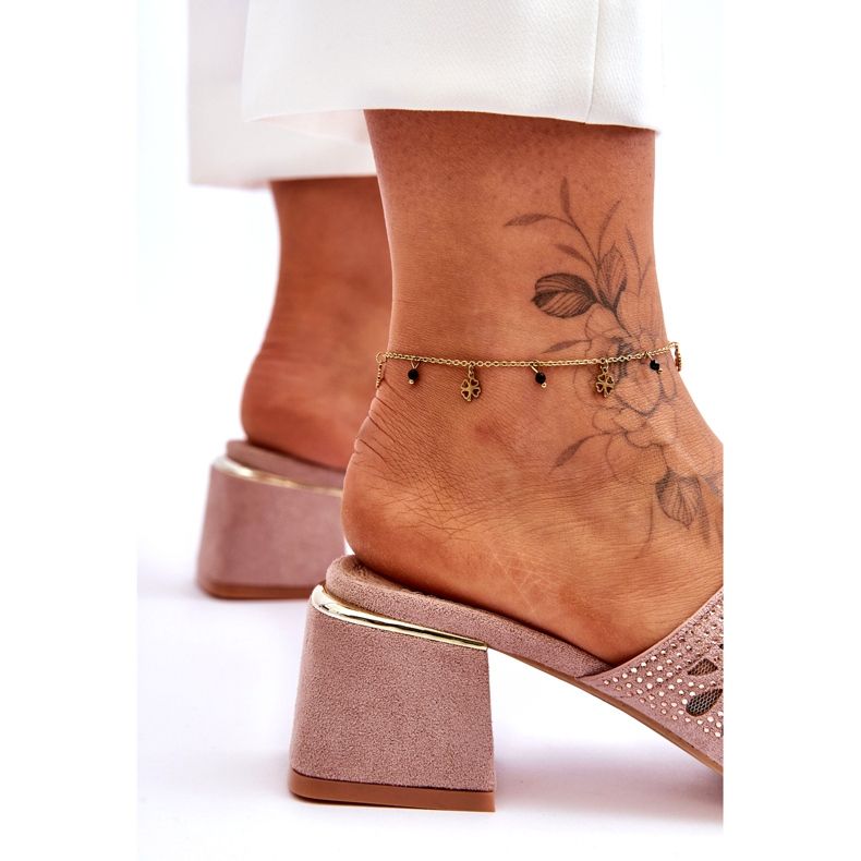 S.Barski Salto feminino com malha e zircões S. Barski KV-612-1 bege 3