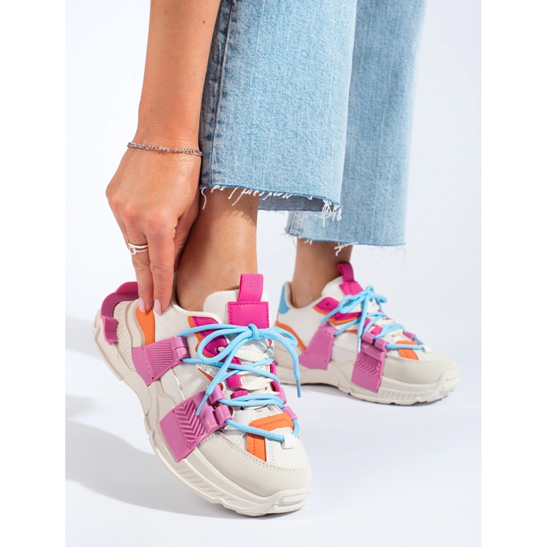 Tênis multicoloridos femininos em sola grossa Shelovet branco 1